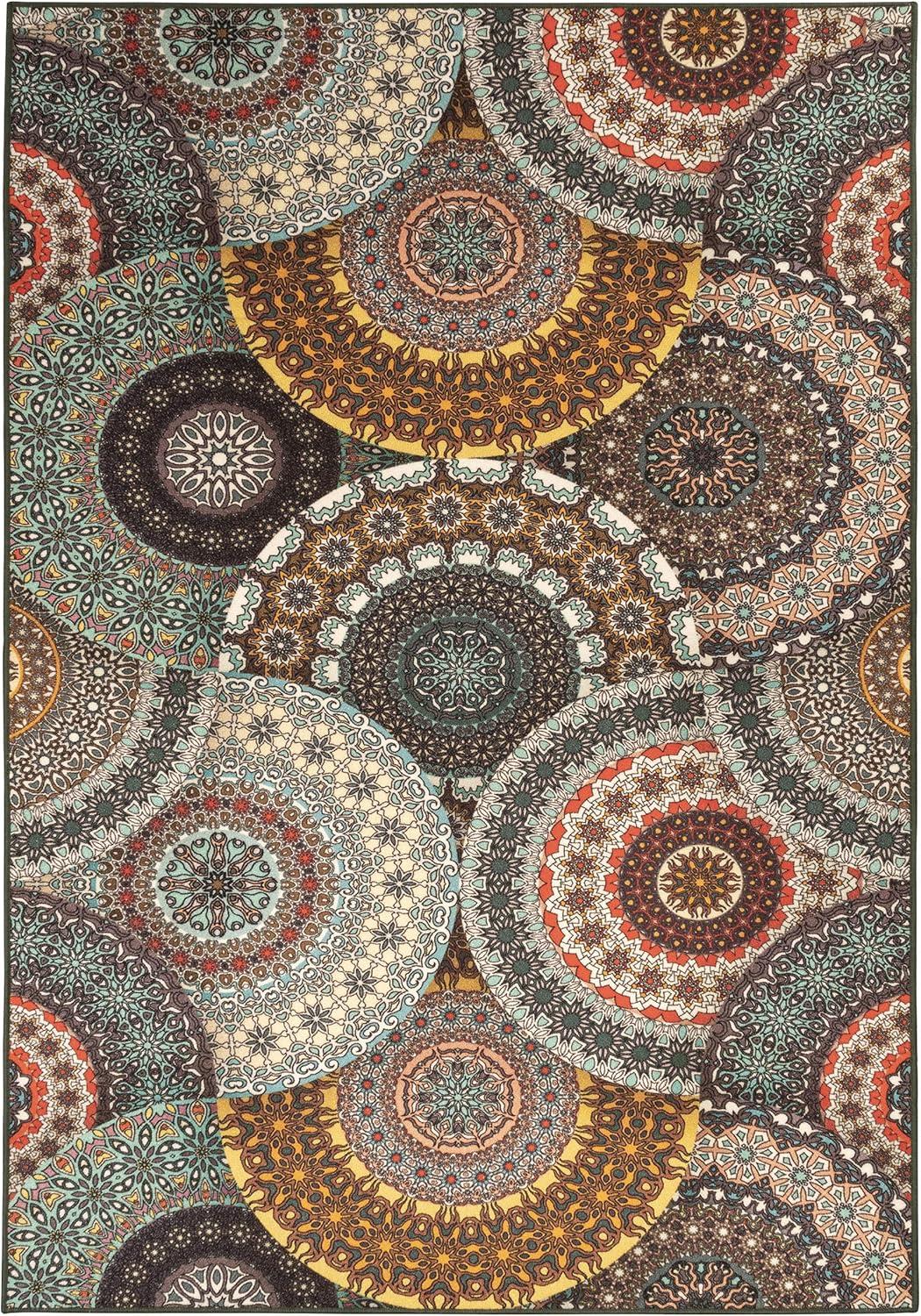 imageSuperior Cleobury NonSlip Modern Medallion Outdoor Area Rug with PreCoated Backing 8 x 10 BlackMulticolored