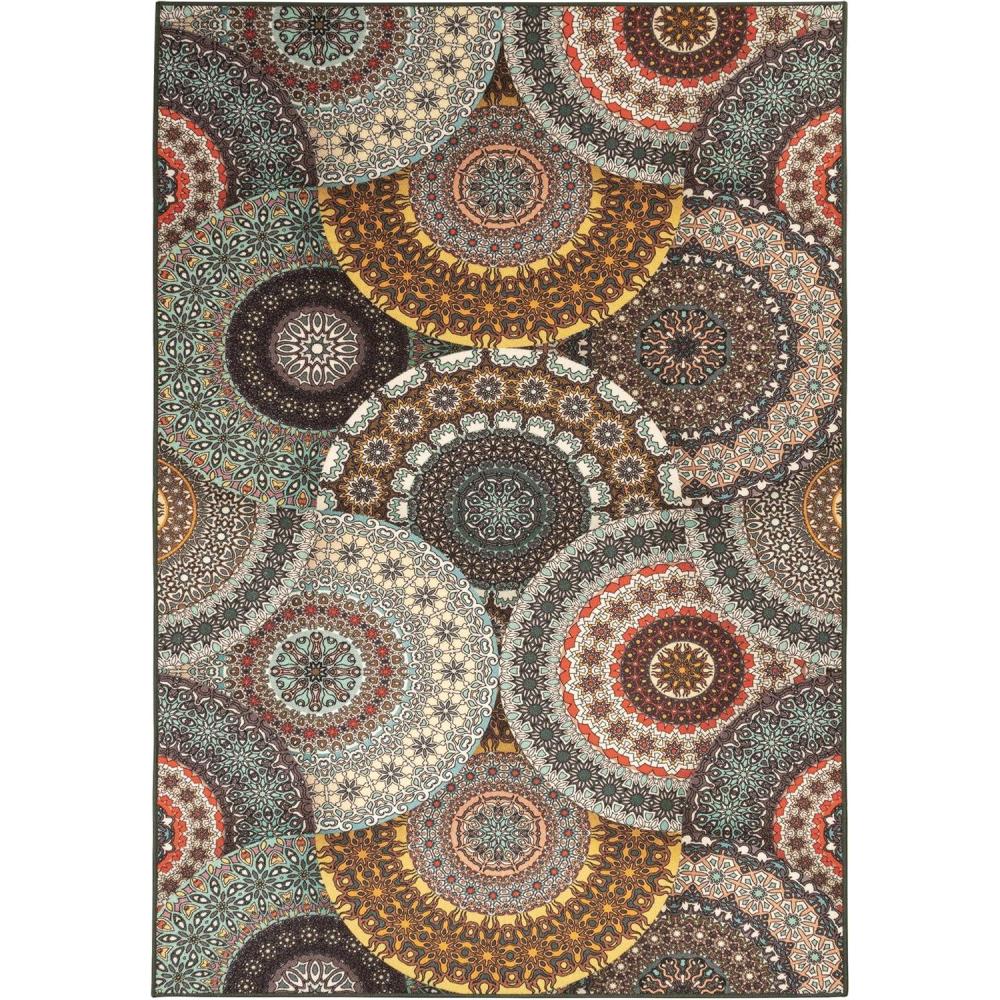 imageSuperior Cleobury NonSlip Modern Medallion Outdoor Area Rug with PreCoated Backing 8 x 10 BlackMulticolored