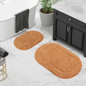 Superior Bath Rug Collection Modern Oval Design with Spray Latex Backing for Bathroom, Shower Floor Mat, Quickly Dry Mats, Absorbent Washable Rugs Sets 2 Piece – 20″ x 30″, 24″ x 36″, Rust(Rust)
