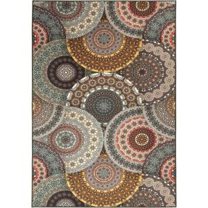 Superior Cleobury Non-Slip Modern Medallion Outdoor Area Rug with Pre-Coated Backing, 8′ x 10′, Black(Multi-colored)