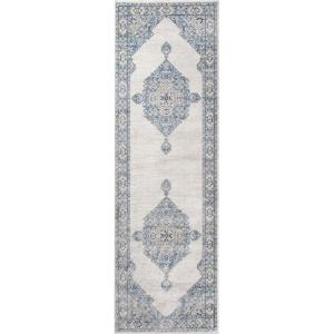 Superior Kailani Indoor Area Rug with Cotton Backing, Perfect for Hallways, Entryway, Office, Living Room, Hardwood, Tile, or Carpet Cover, Oriental Modern Floral Medallion, 10′ x 14′, Blue-Cream(Blue Ivory)
