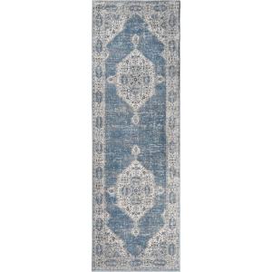 Superior Kailani Indoor Area Rug with Cotton Backing, Perfect for Hallways, Entryway, Office, Living Room, Hardwood, Tile, or Carpet Cover, Oriental Modern Floral Medallion, 10′ x 14′, Blue-Cream(Kailani – Blue Ivory)