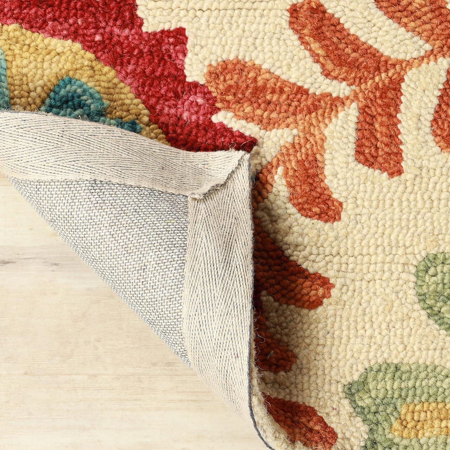 imageSuperior Floral Medallion Eclectic Modern Country Cottage HandTufted Handmade Wool Indoor Area Rug Rust 4 Wide x 6 LongCream
