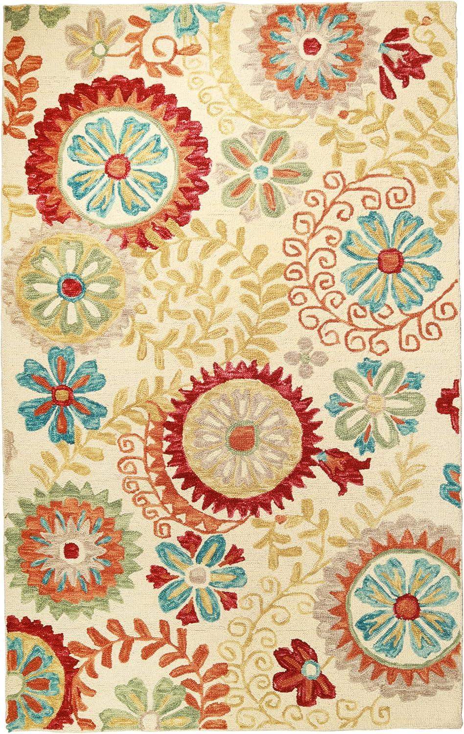 imageSuperior Floral Medallion Eclectic Modern Country Cottage HandTufted Handmade Wool Indoor Area Rug Rust 4 Wide x 6 LongCream