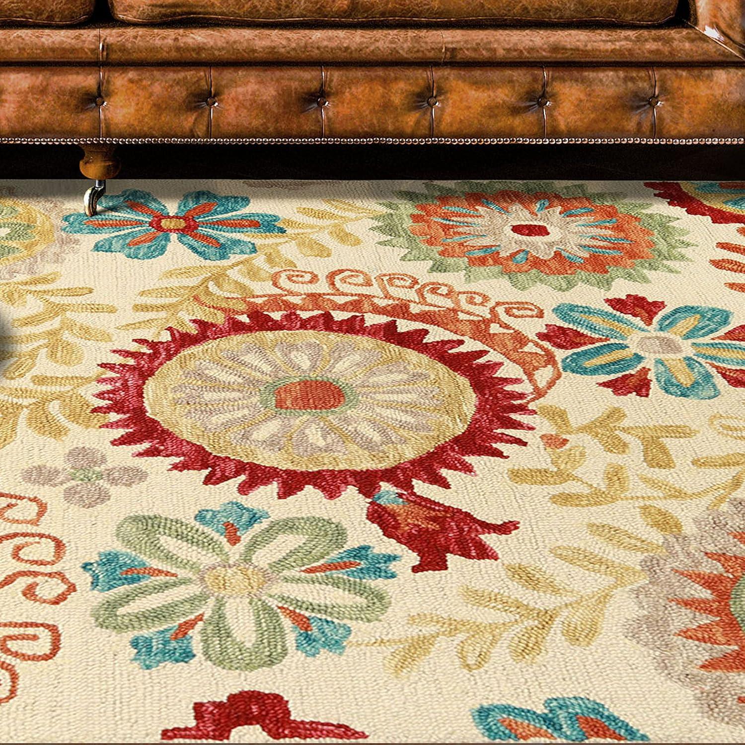 imageSuperior Floral Medallion Eclectic Modern Country Cottage HandTufted Handmade Wool Indoor Area Rug Rust 4 Wide x 6 LongCream