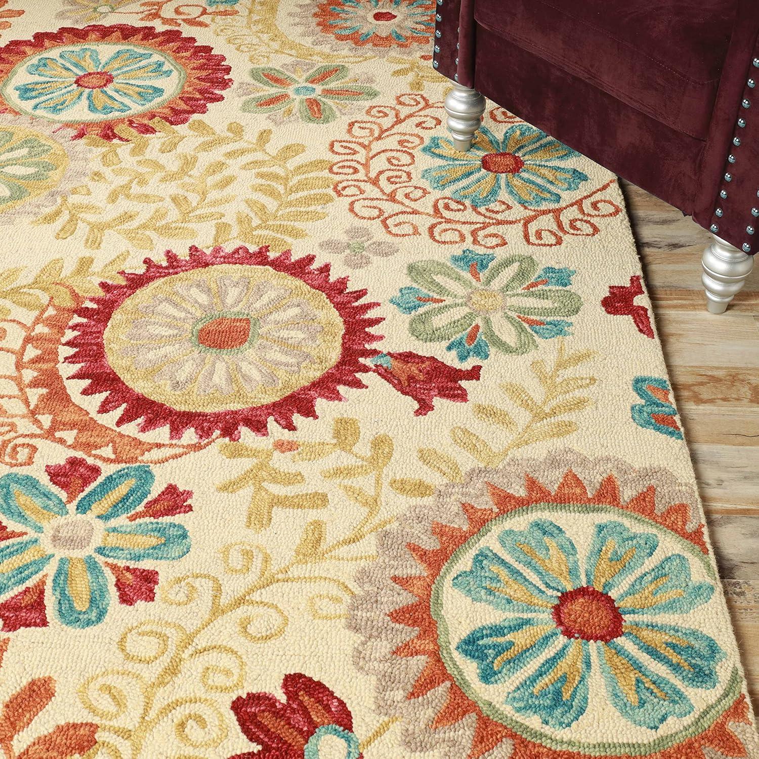 imageSuperior Floral Medallion Eclectic Modern Country Cottage HandTufted Handmade Wool Indoor Area Rug Rust 4 Wide x 6 LongCream