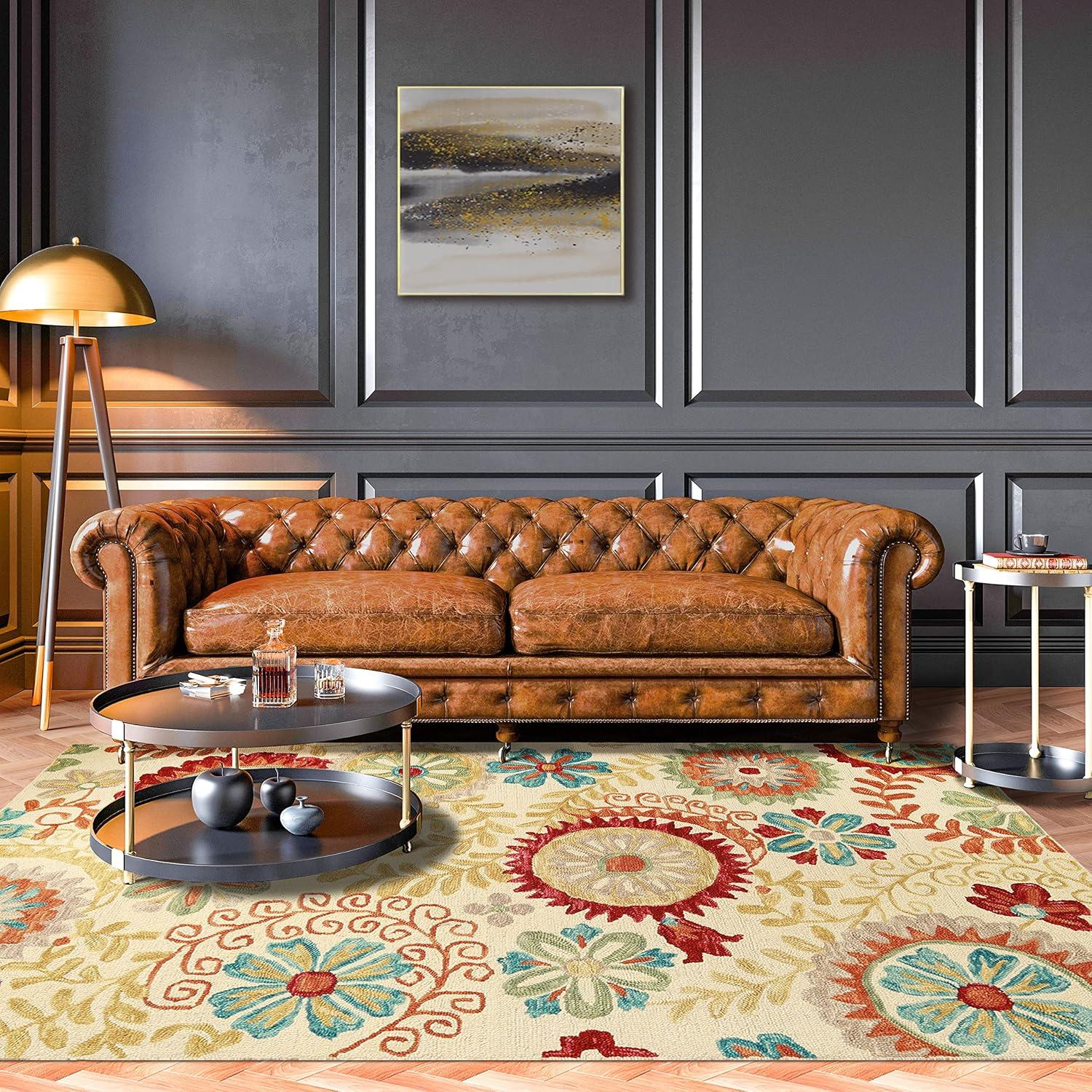 imageSuperior Floral Medallion Eclectic Modern Country Cottage HandTufted Handmade Wool Indoor Area Rug Rust 4 Wide x 6 LongCream