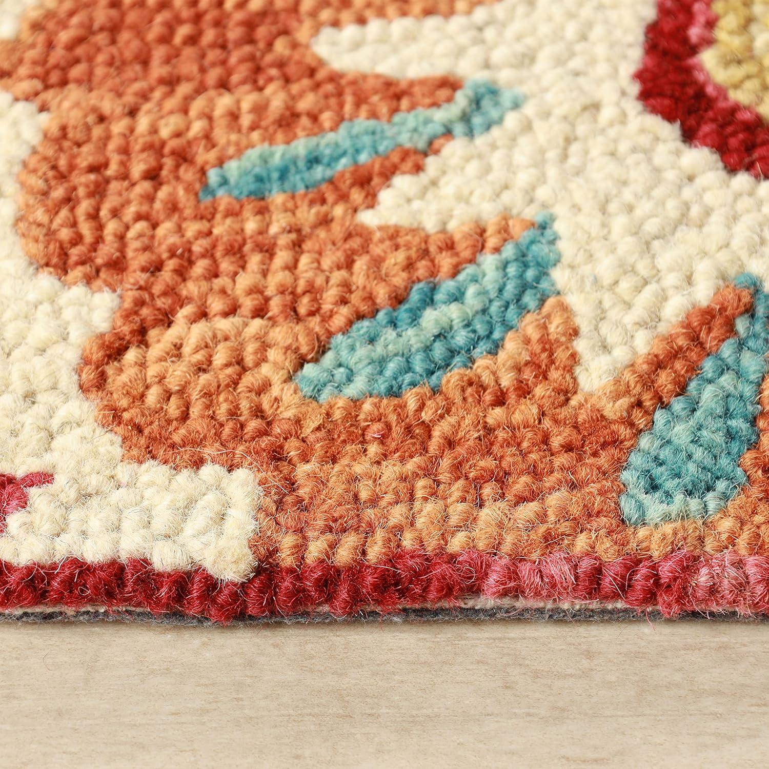 imageSuperior Floral Medallion Eclectic Modern Country Cottage HandTufted Handmade Wool Indoor Area Rug Rust 4 Wide x 6 LongRust
