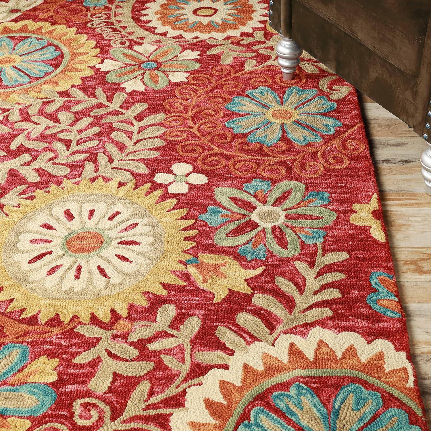 imageSuperior Floral Medallion Eclectic Modern Country Cottage HandTufted Handmade Wool Indoor Area Rug Rust 4 Wide x 6 LongRust