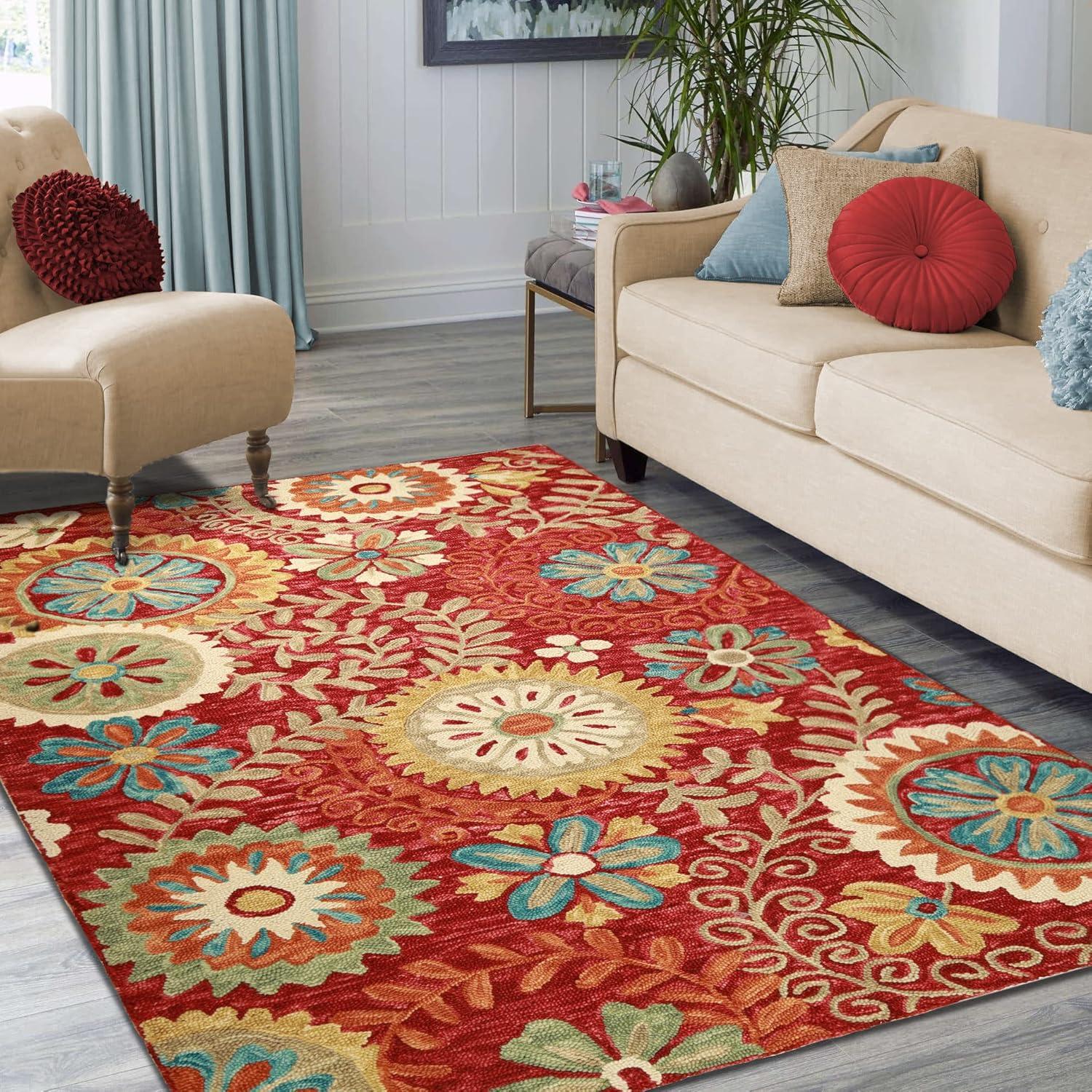 imageSuperior Floral Medallion Eclectic Modern Country Cottage HandTufted Handmade Wool Indoor Area Rug Rust 4 Wide x 6 LongRust