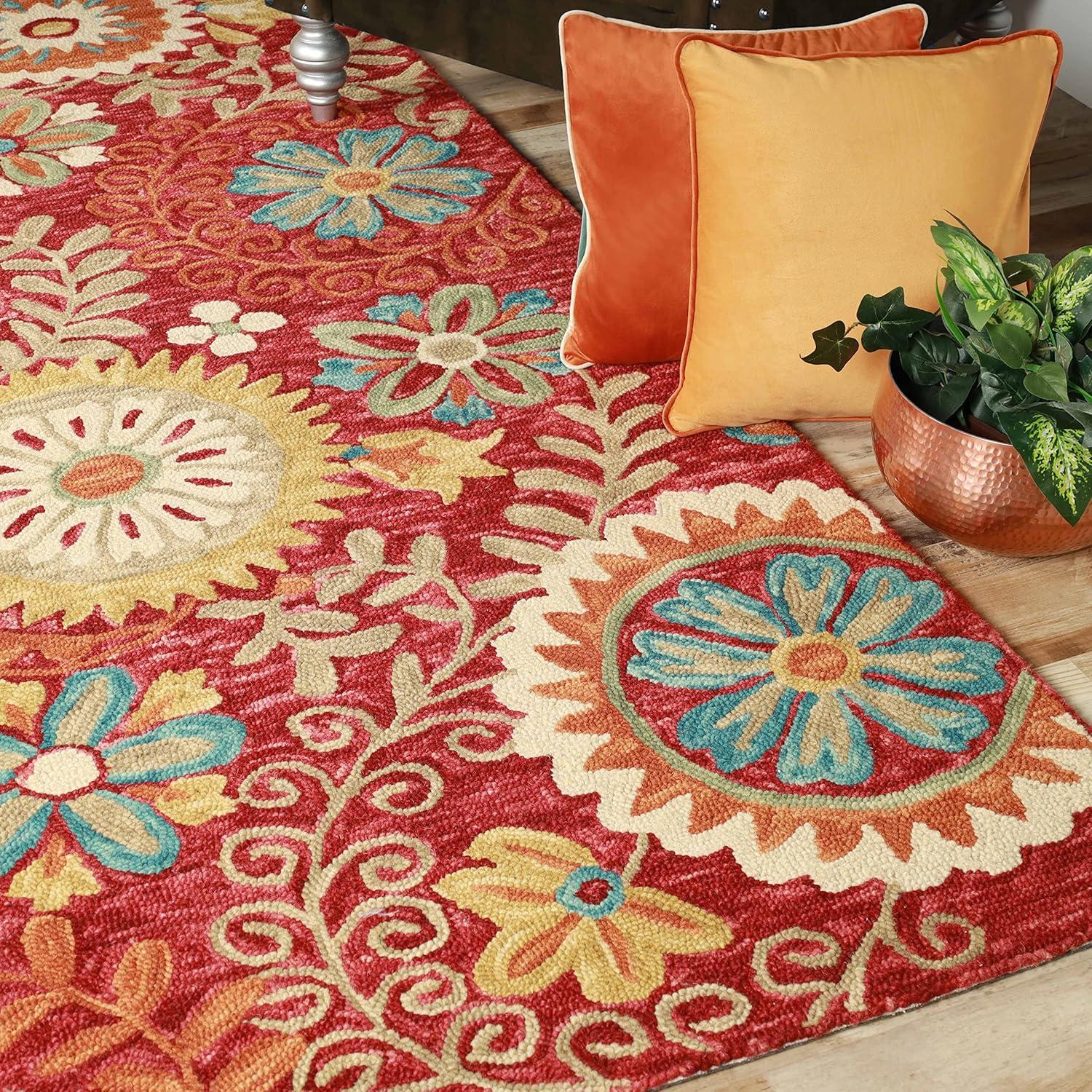 imageSuperior Floral Medallion Eclectic Modern Country Cottage HandTufted Handmade Wool Indoor Area Rug Rust 4 Wide x 6 LongRust