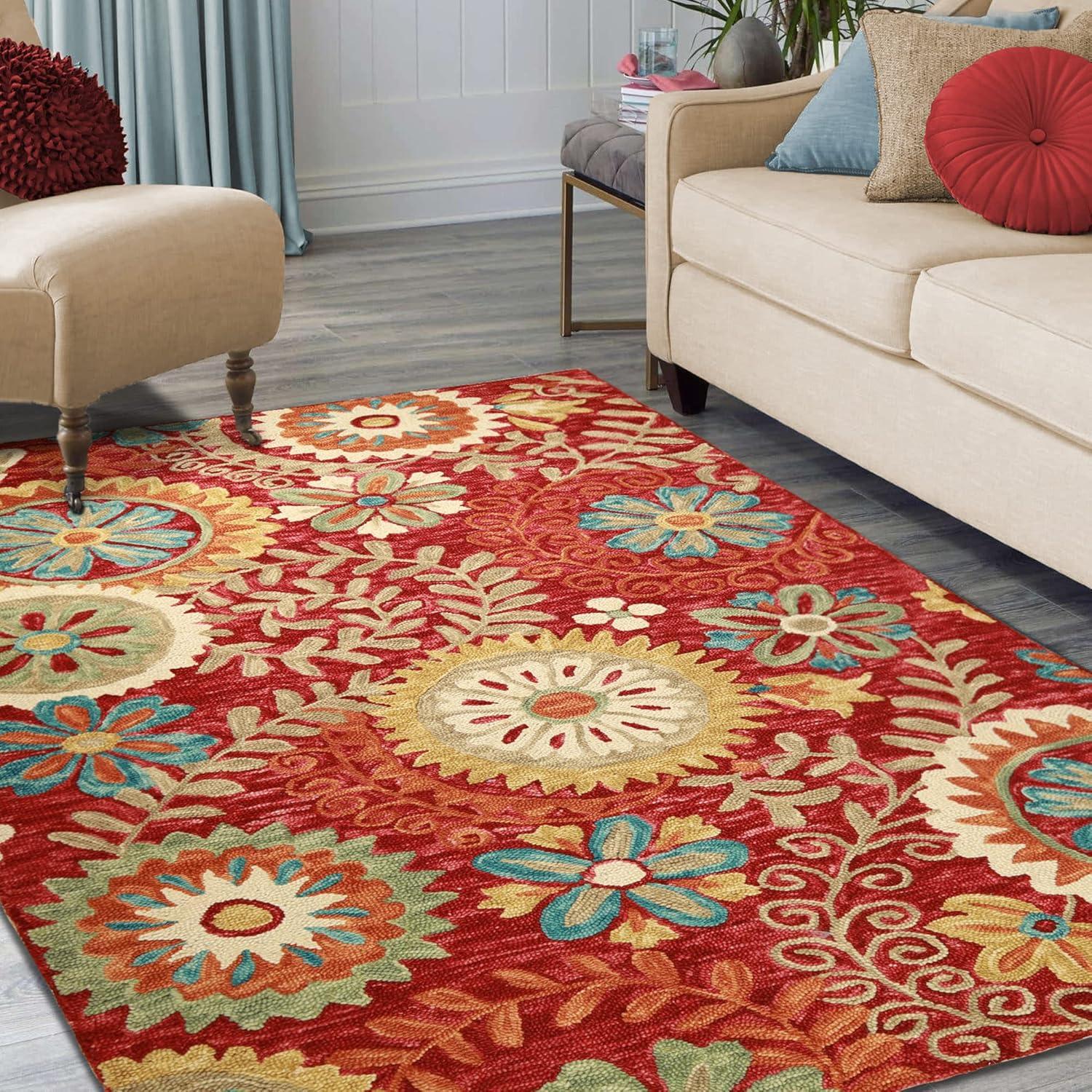 imageSuperior Floral Medallion Eclectic Modern Country Cottage HandTufted Handmade Wool Indoor Area Rug Rust 4 Wide x 6 LongRust