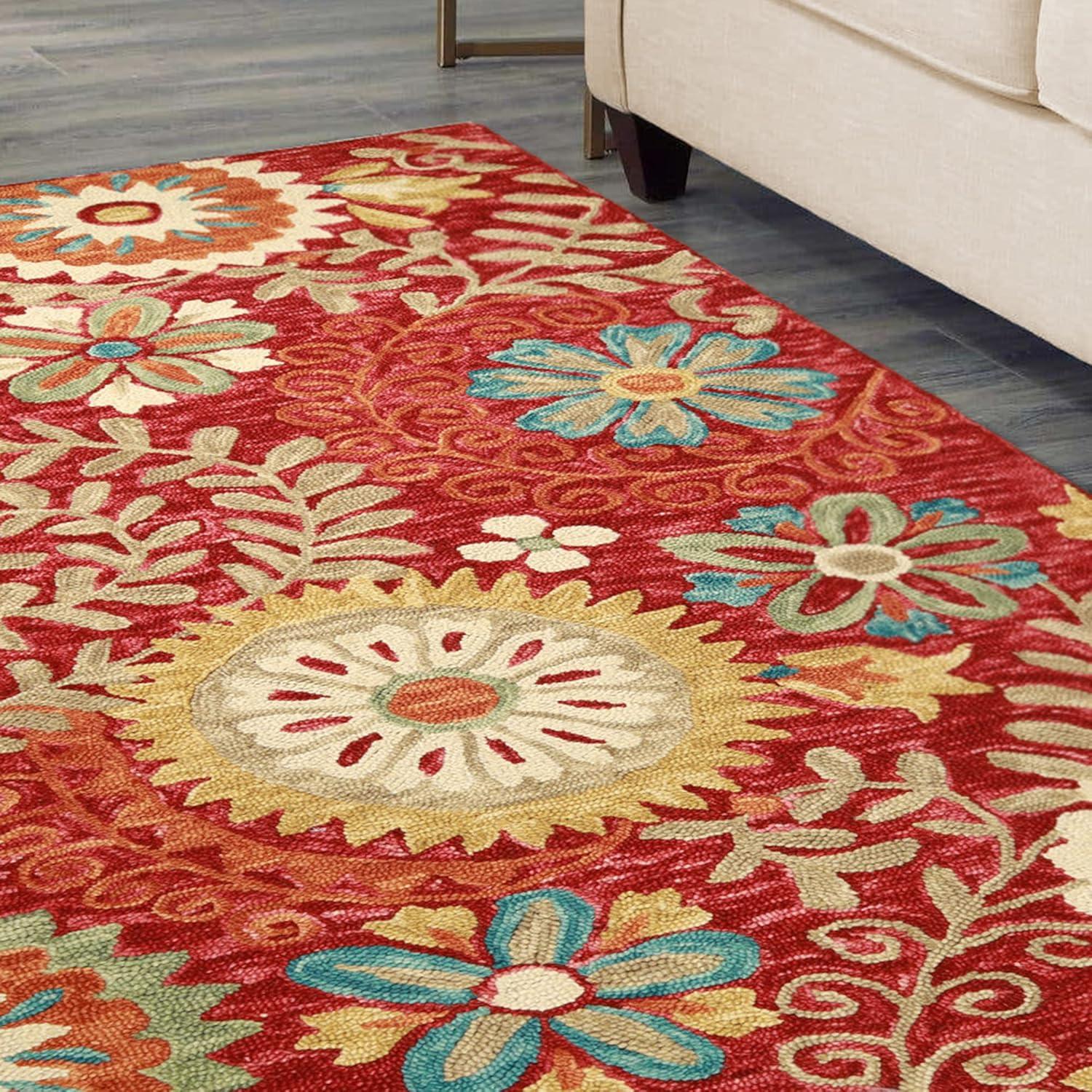 imageSuperior Floral Medallion Eclectic Modern Country Cottage HandTufted Handmade Wool Indoor Area Rug Rust 4 Wide x 6 LongRust
