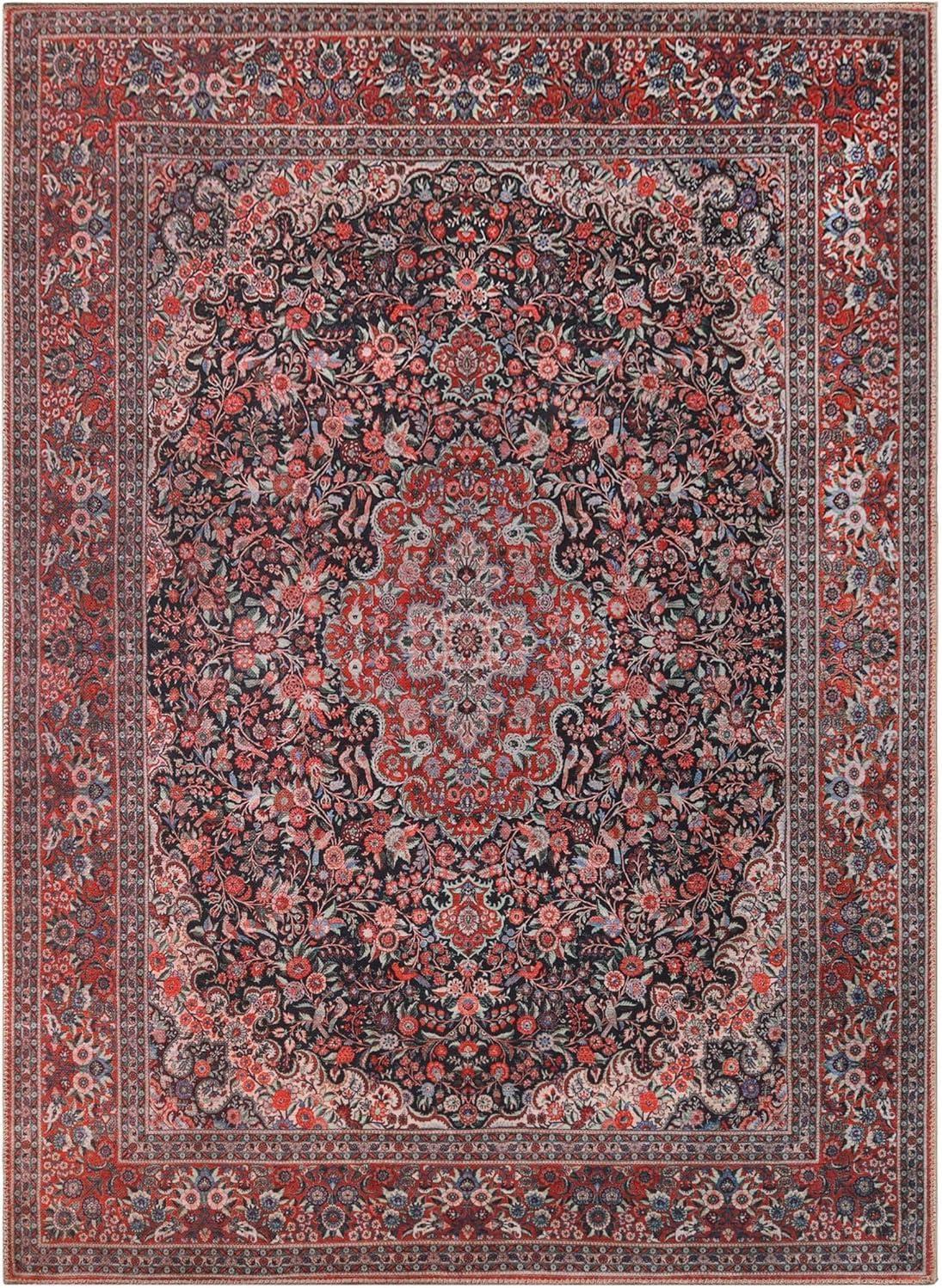 imageSuperior Indoor Area Rug Cotton Backing Floral Medallion Rugs for Kitchen Floors Office Soft Floor Cover Modern Home Decor Fiorella Collection 5 x 7 6 Berry Red