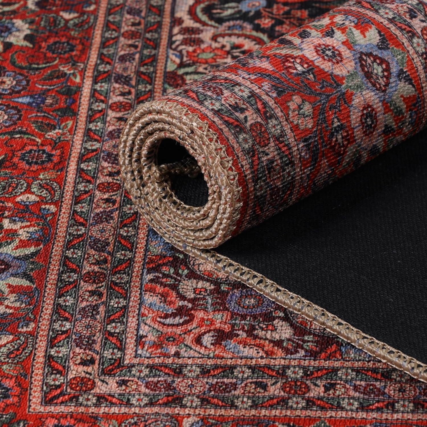 imageSuperior Indoor Area Rug Cotton Backing Floral Medallion Rugs for Kitchen Floors Office Soft Floor Cover Modern Home Decor Fiorella Collection 5 x 7 6 Berry Red