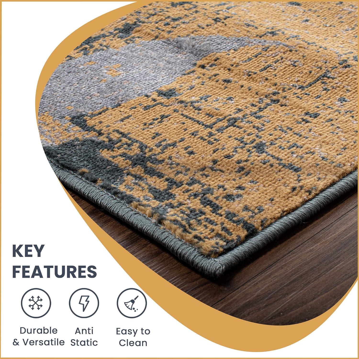 imageSuperior Indoor Area Rug Jute Backed Perfect for Office LivingDining Room Bedroom Kitchen Hallway Entryway Floor Modern Floral Patchwork Decor Pastiche Collection 8 Round BeigeCamel