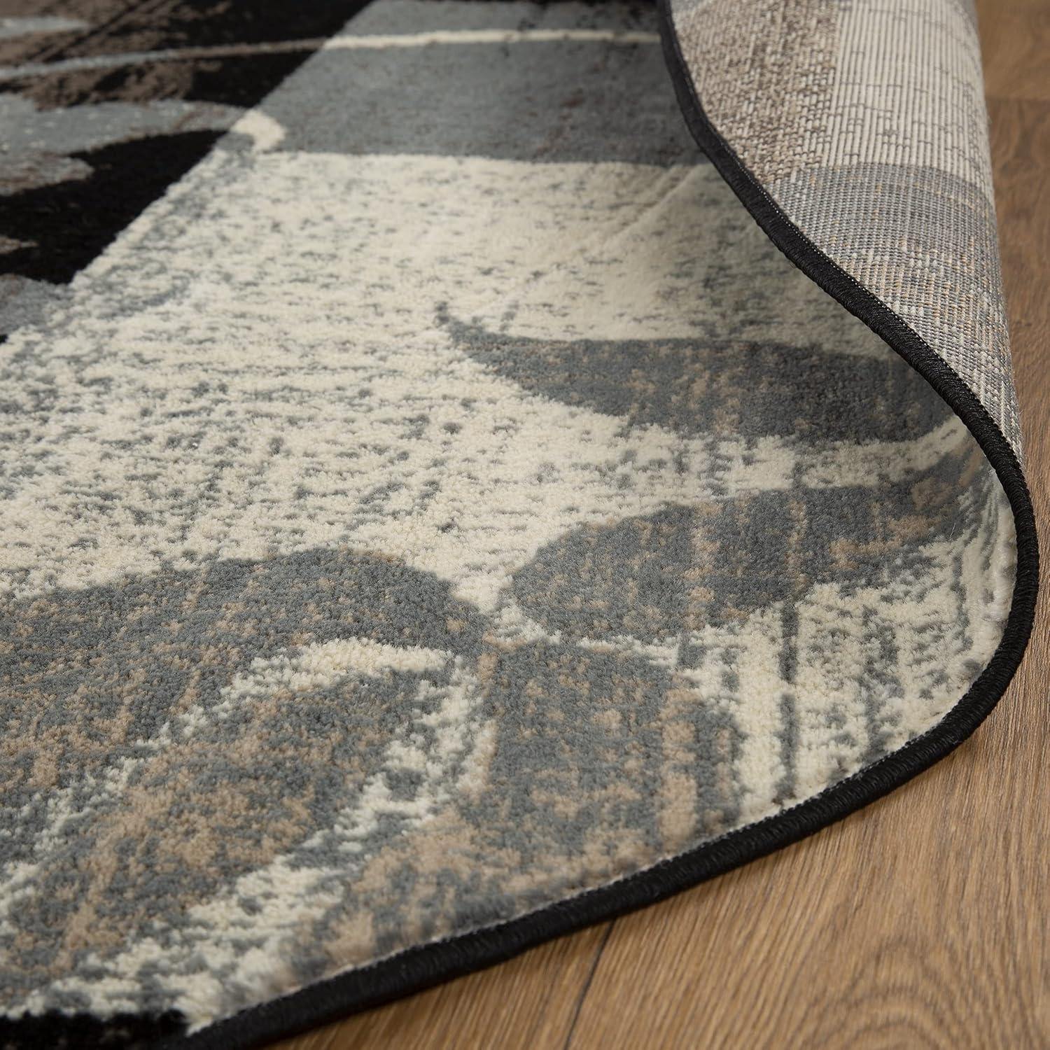 imageSuperior Indoor Area Rug Jute Backed Perfect for Office LivingDining Room Bedroom Kitchen Hallway Entryway Floor Modern Floral Patchwork Decor Pastiche Collection 8 Round BeigeBeige