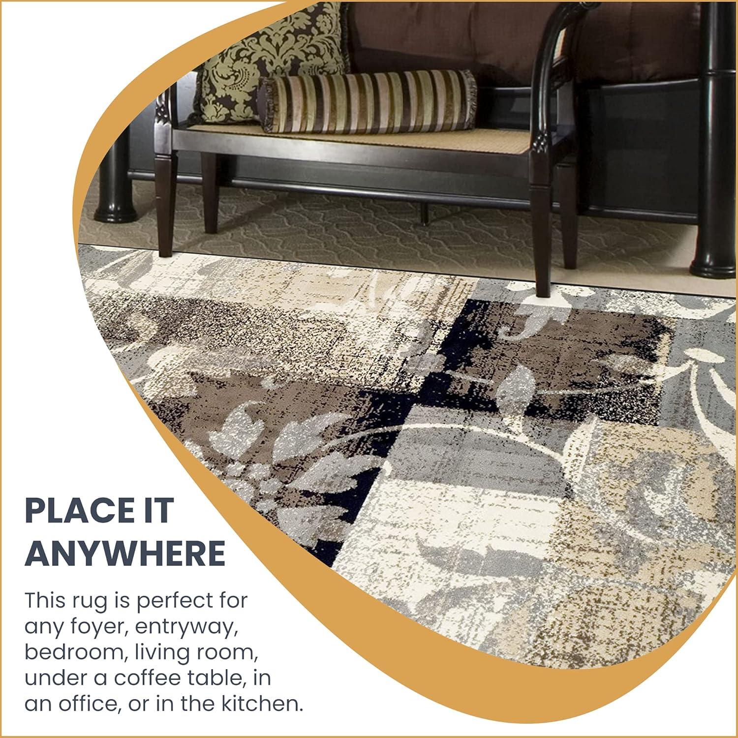 imageSuperior Indoor Area Rug Jute Backed Perfect for Office LivingDining Room Bedroom Kitchen Hallway Entryway Floor Modern Floral Patchwork Decor Pastiche Collection 8 Round BeigeBeige