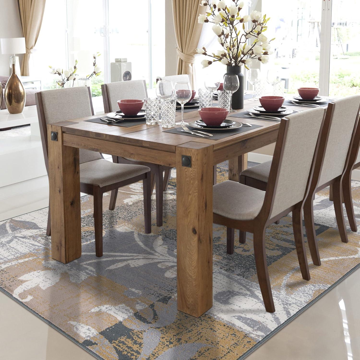 imageSuperior Indoor Area Rug Jute Backed Perfect for Office LivingDining Room Bedroom Kitchen Hallway Entryway Floor Modern Floral Patchwork Decor Pastiche Collection 8 Round BeigeCamel