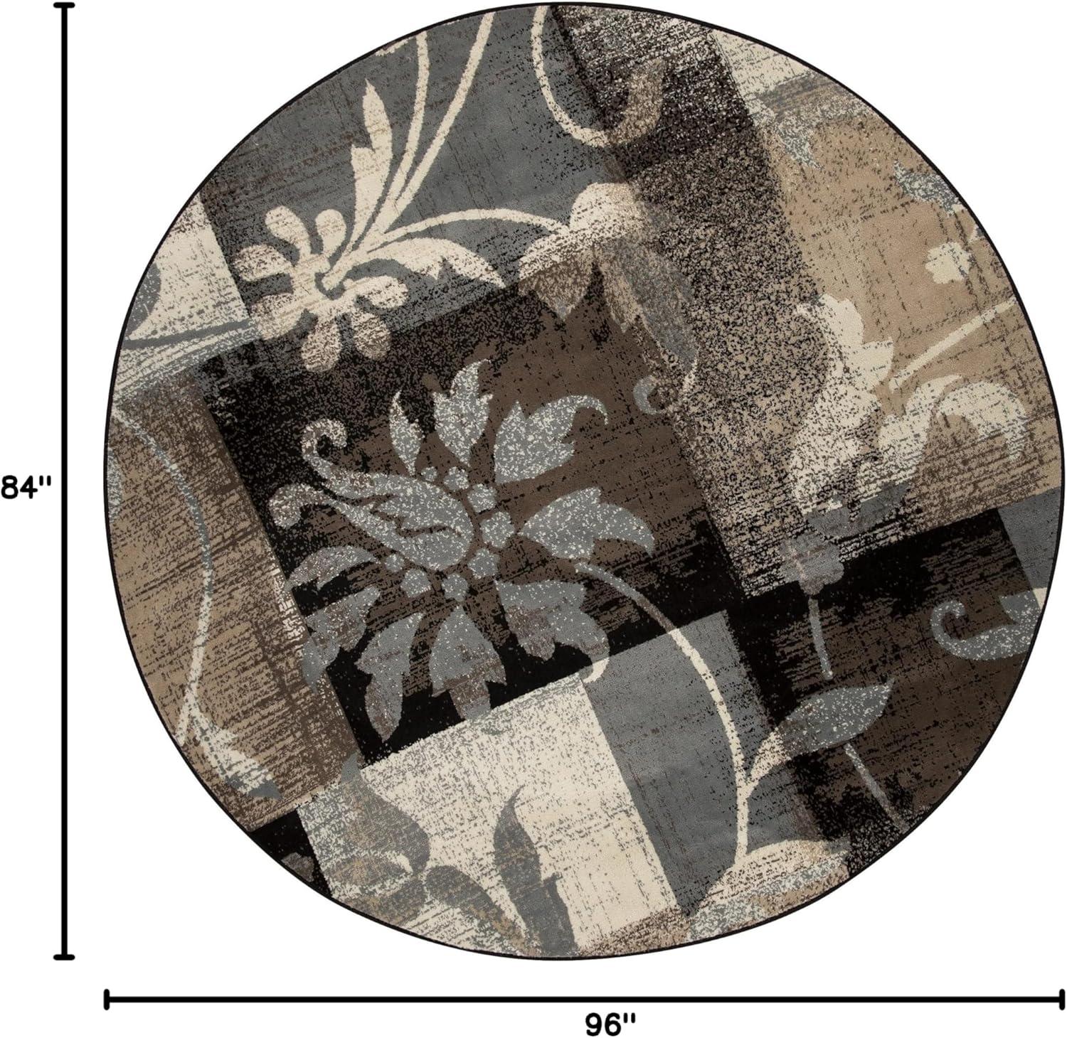 imageSuperior Indoor Area Rug Jute Backed Perfect for Office LivingDining Room Bedroom Kitchen Hallway Entryway Floor Modern Floral Patchwork Decor Pastiche Collection 8 Round BeigeBeige