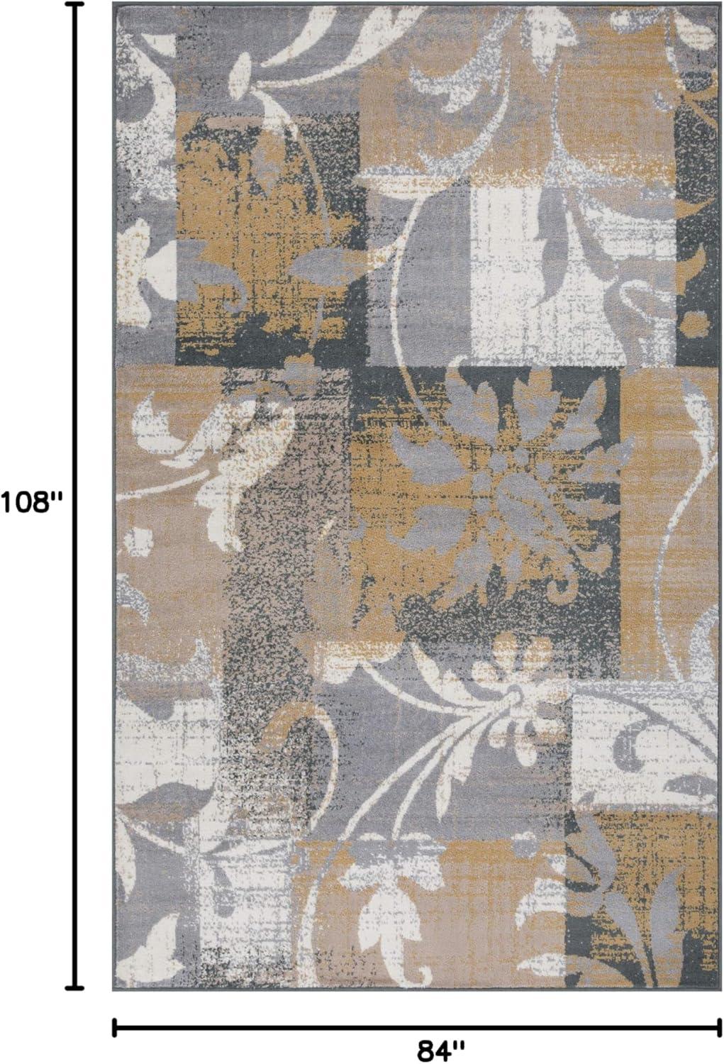 imageSuperior Indoor Area Rug Jute Backed Perfect for Office LivingDining Room Bedroom Kitchen Hallway Entryway Floor Modern Floral Patchwork Decor Pastiche Collection 8 Round BeigeCamel
