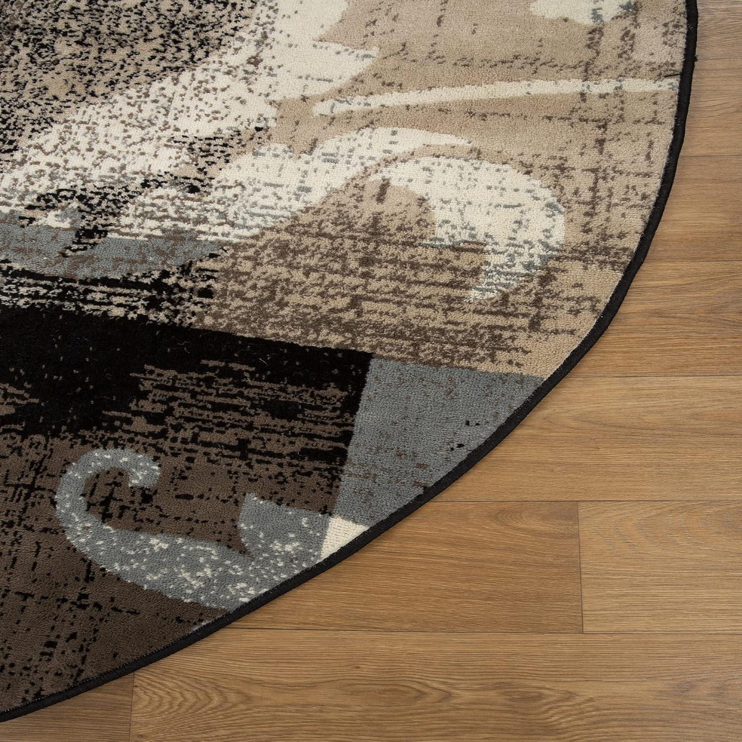 imageSuperior Indoor Area Rug Jute Backed Perfect for Office LivingDining Room Bedroom Kitchen Hallway Entryway Floor Modern Floral Patchwork Decor Pastiche Collection 8 Round BeigeBeige