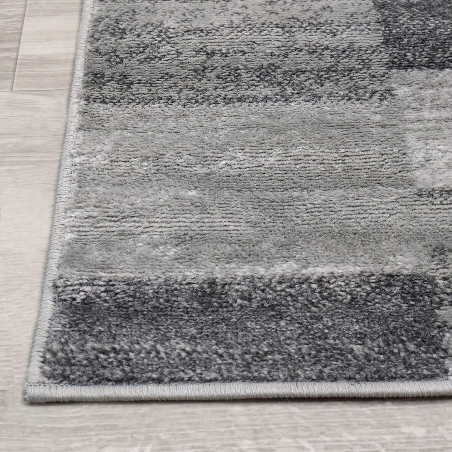 imageSuperior Indoor Area Rug Jute Backed Rugs Modern Striped Patchwork Floor Decor for Living Room Bedroom Dorm Office Entryway Kitchen Dining Hardwood Blairwood Collection 8 x 10 SilverBlack  Mf