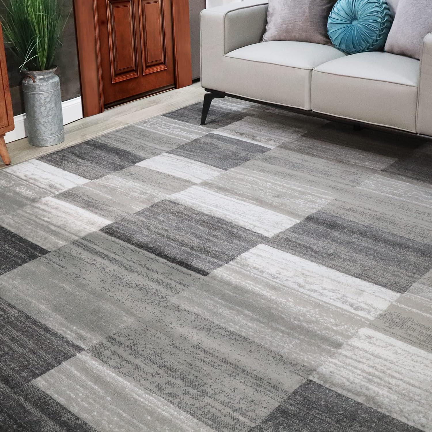 imageSuperior Indoor Area Rug Jute Backed Rugs Modern Striped Patchwork Floor Decor for Living Room Bedroom Dorm Office Entryway Kitchen Dining Hardwood Blairwood Collection 8 x 10 SilverSilver