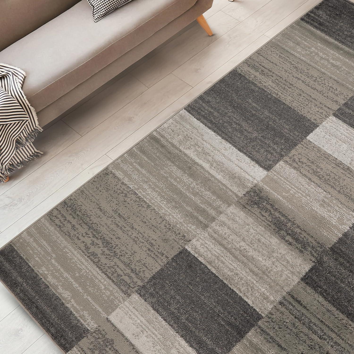 imageSuperior Indoor Area Rug Jute Backed Rugs Modern Striped Patchwork Floor Decor for Living Room Bedroom Dorm Office Entryway Kitchen Dining Hardwood Blairwood Collection 8 x 10 SilverSilver