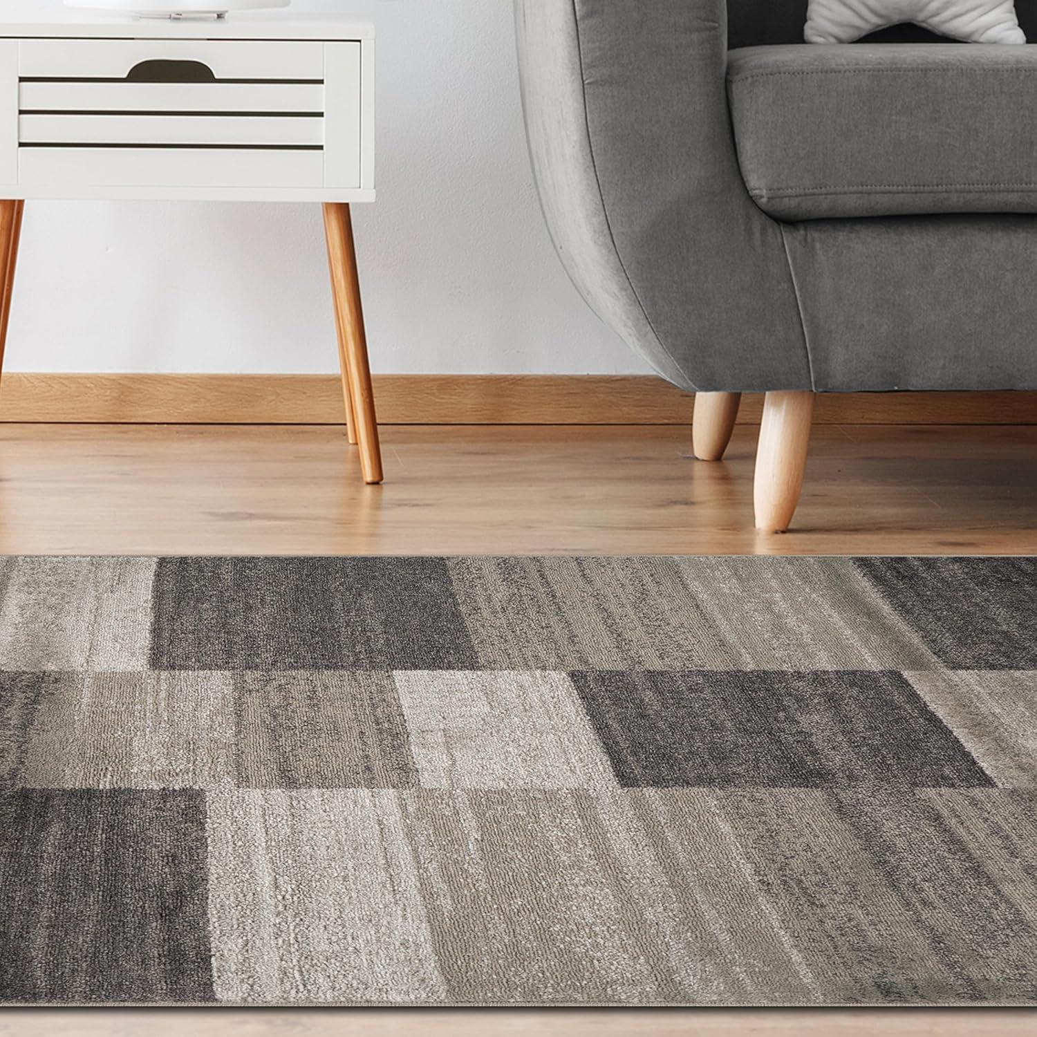 imageSuperior Indoor Area Rug Jute Backed Rugs Modern Striped Patchwork Floor Decor for Living Room Bedroom Dorm Office Entryway Kitchen Dining Hardwood Blairwood Collection 8 x 10 SilverSilver