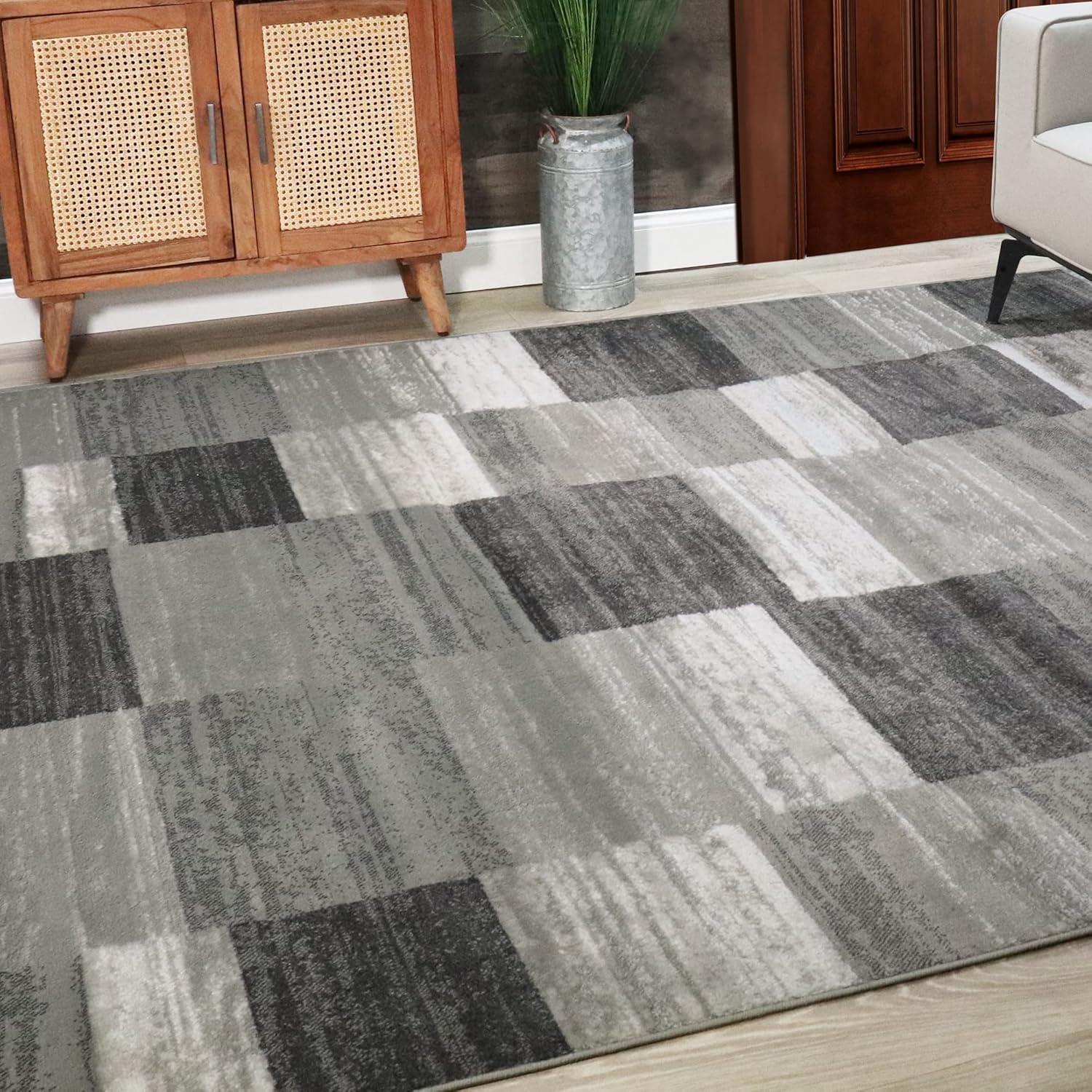 imageSuperior Indoor Area Rug Jute Backed Rugs Modern Striped Patchwork Floor Decor for Living Room Bedroom Dorm Office Entryway Kitchen Dining Hardwood Blairwood Collection 8 x 10 SilverSilver