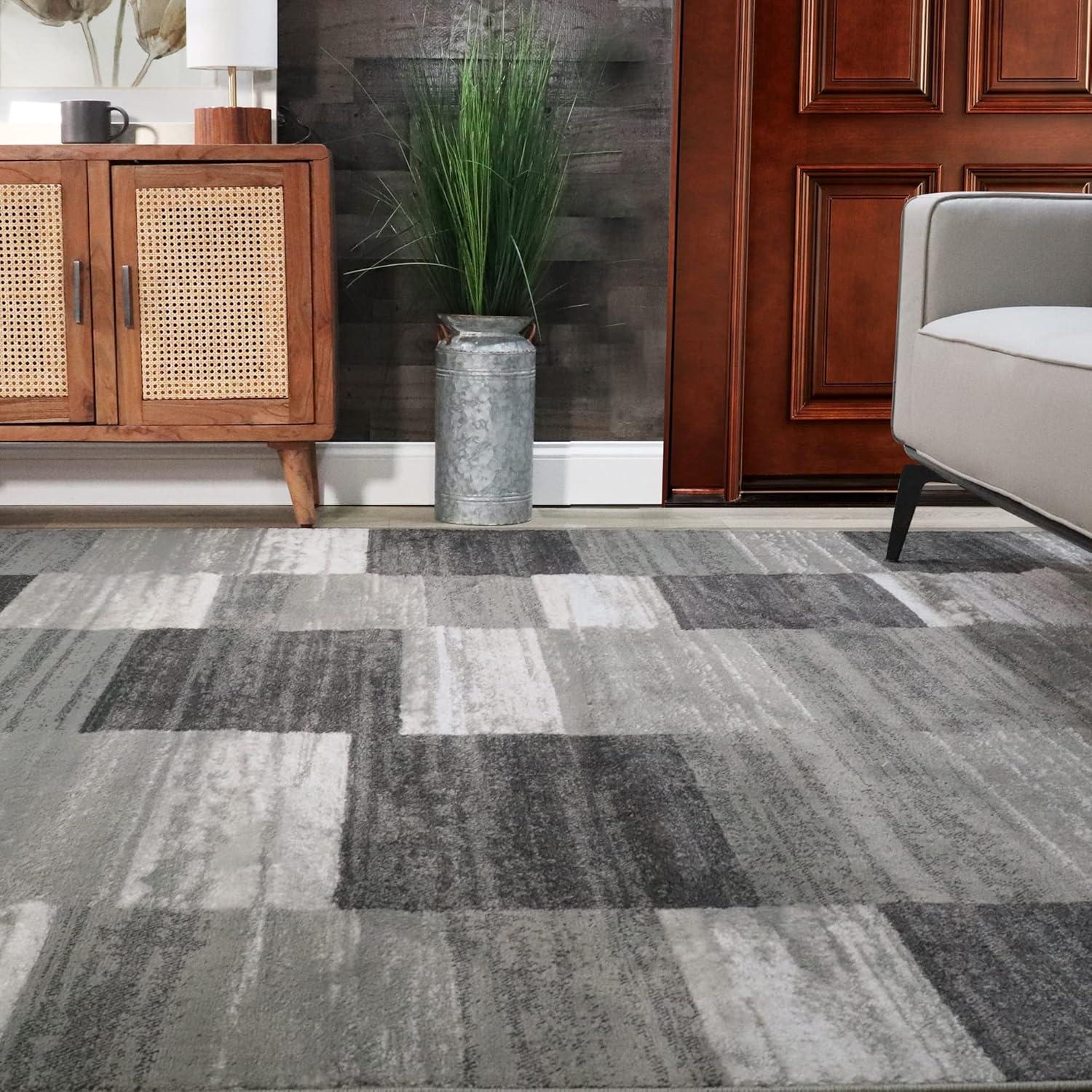 imageSuperior Indoor Area Rug Jute Backed Rugs Modern Striped Patchwork Floor Decor for Living Room Bedroom Dorm Office Entryway Kitchen Dining Hardwood Blairwood Collection 8 x 10 SilverSilver