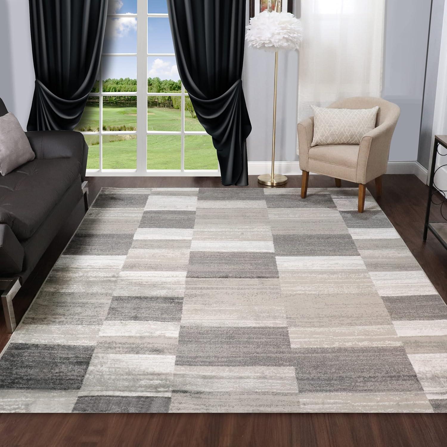 imageSuperior Indoor Area Rug Jute Backed Rugs Modern Striped Patchwork Floor Decor for Living Room Bedroom Dorm Office Entryway Kitchen Dining Hardwood Blairwood Collection 8 x 10 SilverSilver