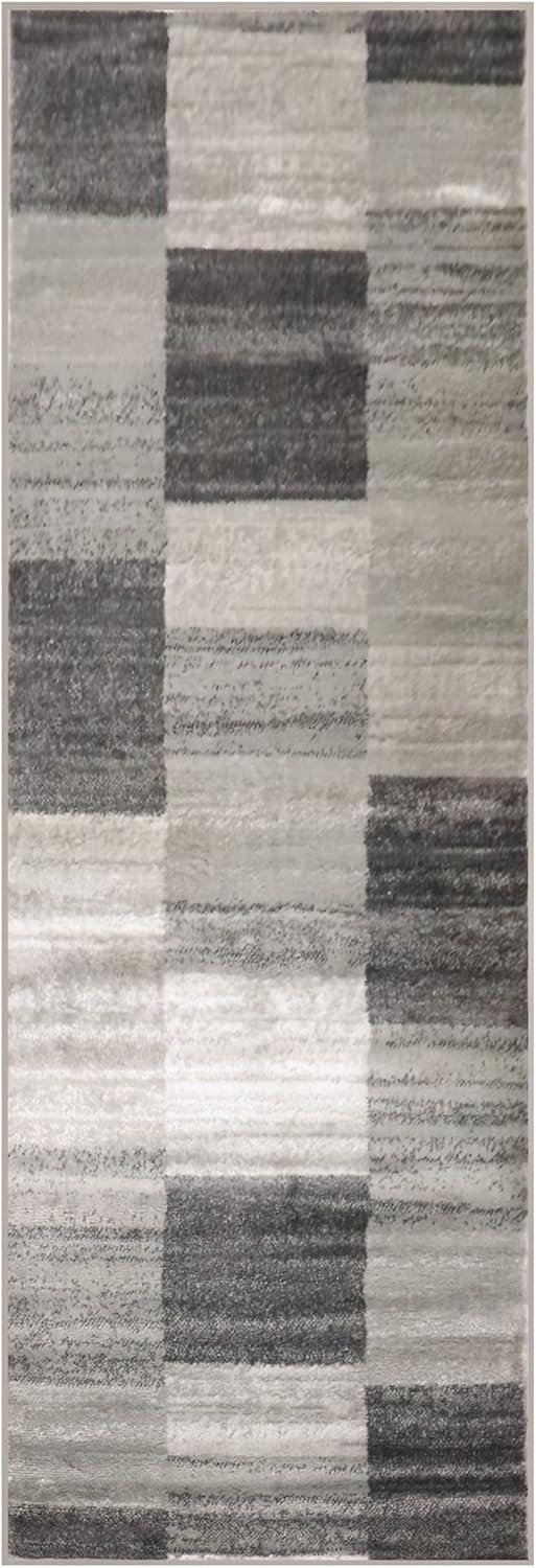 imageSuperior Indoor Area Rug Jute Backed Rugs Modern Striped Patchwork Floor Decor for Living Room Bedroom Dorm Office Entryway Kitchen Dining Hardwood Blairwood Collection 8 x 10 SilverBlack  Mf