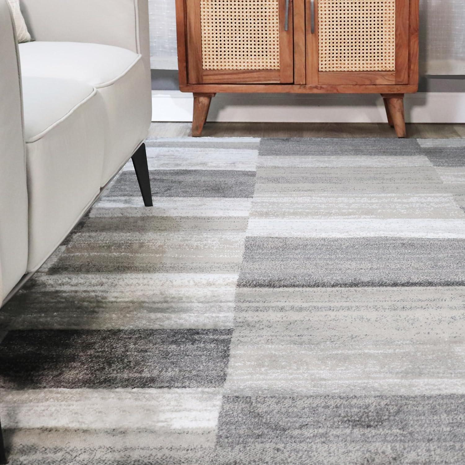 imageSuperior Indoor Area Rug Jute Backed Rugs Modern Striped Patchwork Floor Decor for Living Room Bedroom Dorm Office Entryway Kitchen Dining Hardwood Blairwood Collection 8 x 10 SilverSilver