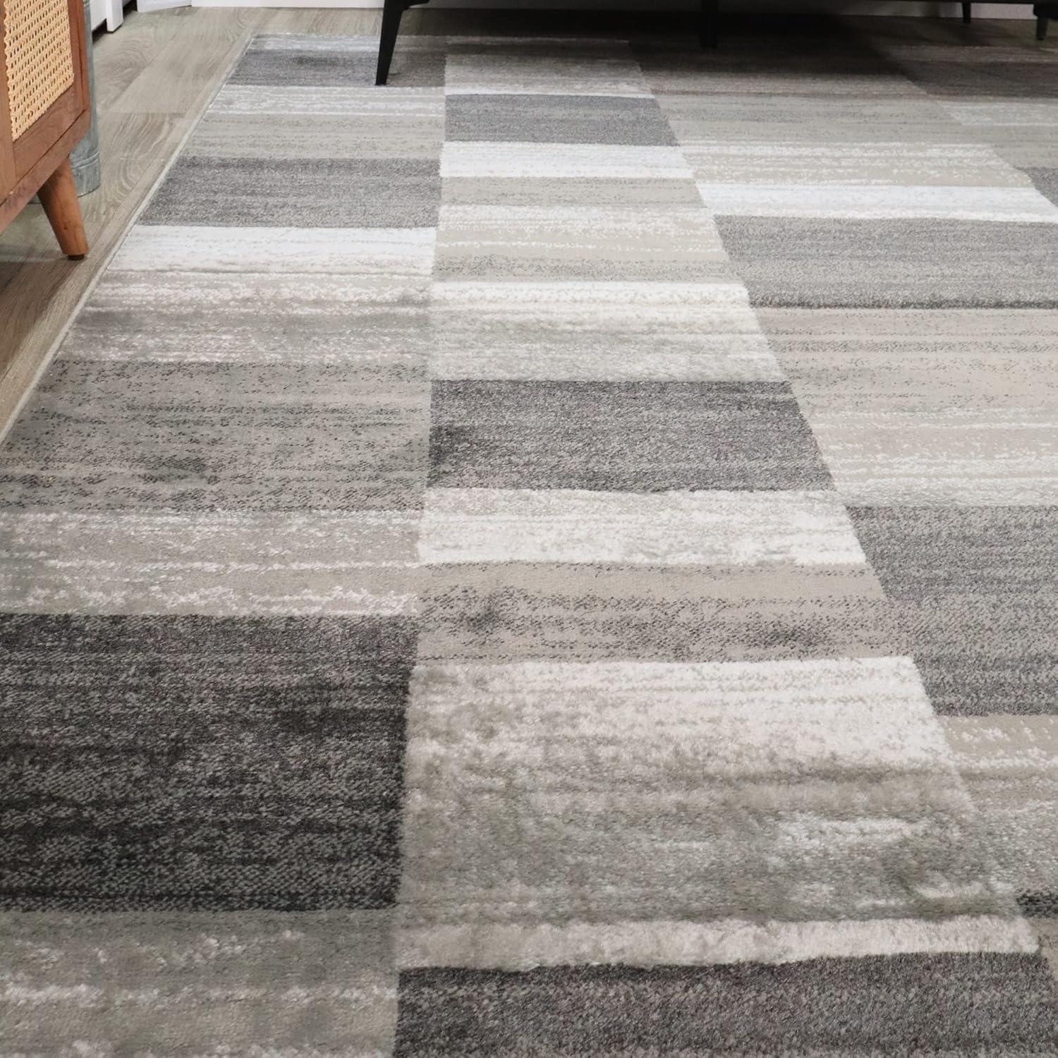 imageSuperior Indoor Area Rug Jute Backed Rugs Modern Striped Patchwork Floor Decor for Living Room Bedroom Dorm Office Entryway Kitchen Dining Hardwood Blairwood Collection 8 x 10 SilverSilver