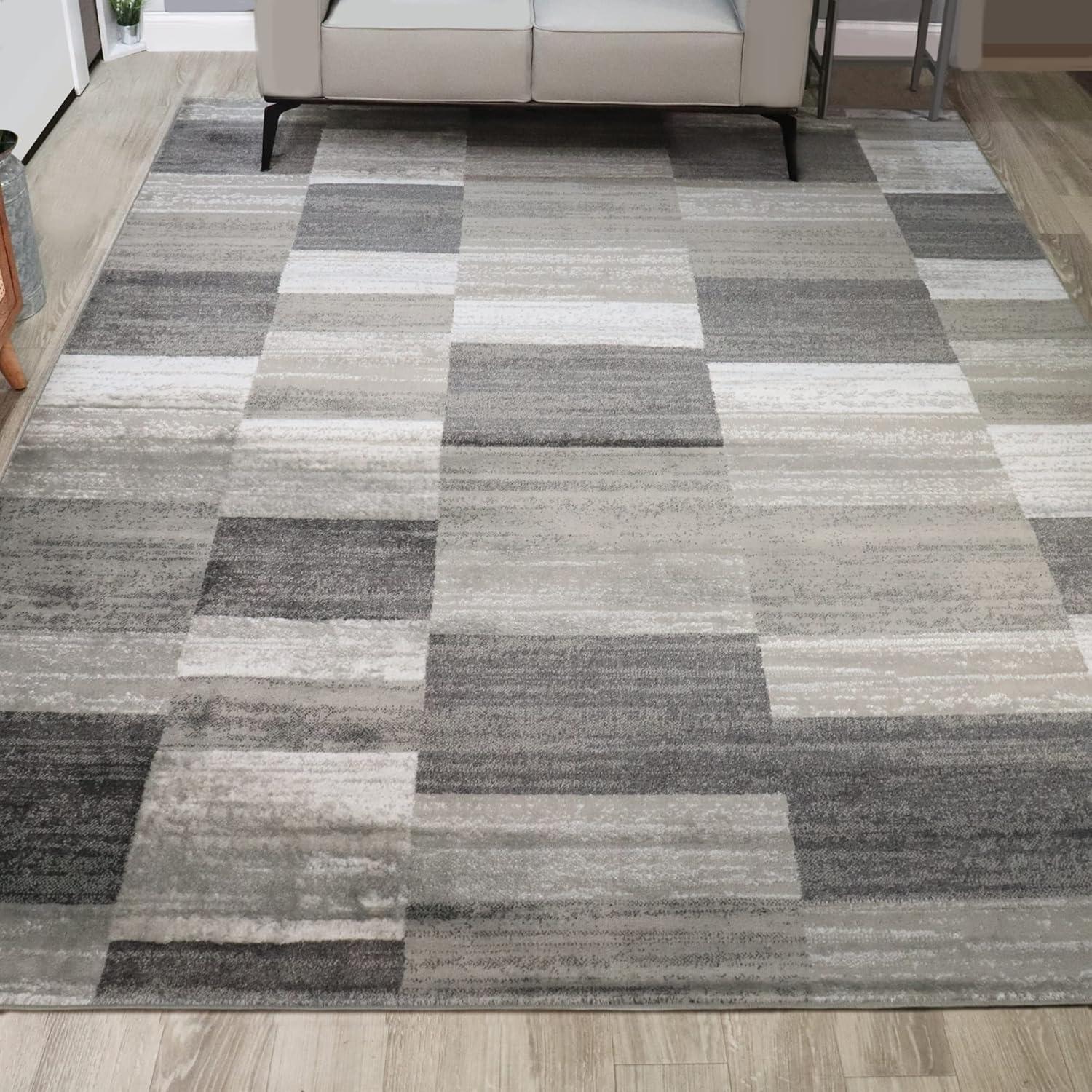imageSuperior Indoor Area Rug Jute Backed Rugs Modern Striped Patchwork Floor Decor for Living Room Bedroom Dorm Office Entryway Kitchen Dining Hardwood Blairwood Collection 8 x 10 SilverSilver