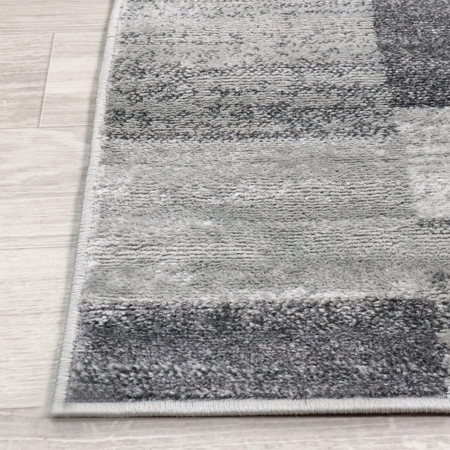 imageSuperior Indoor Area Rug Jute Backed Rugs Modern Striped Patchwork Floor Decor for Living Room Bedroom Dorm Office Entryway Kitchen Dining Hardwood Blairwood Collection 8 x 10 SilverSilver