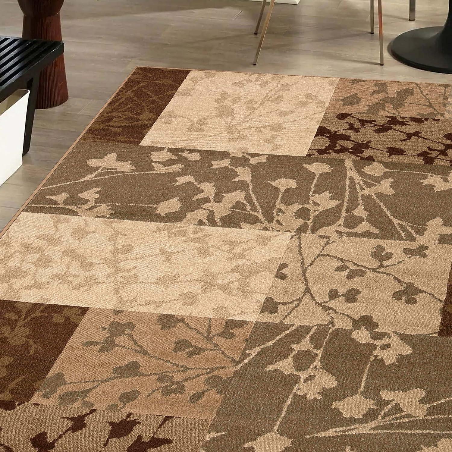 imageSuperior Indoor Area Rug Jute Backing Floral Color Block Modern Farmhouse Ideal for Entryway Living Room Kitchen Bedroom Hallway Floor Cover Phlox Collection 7 x 9 Beige