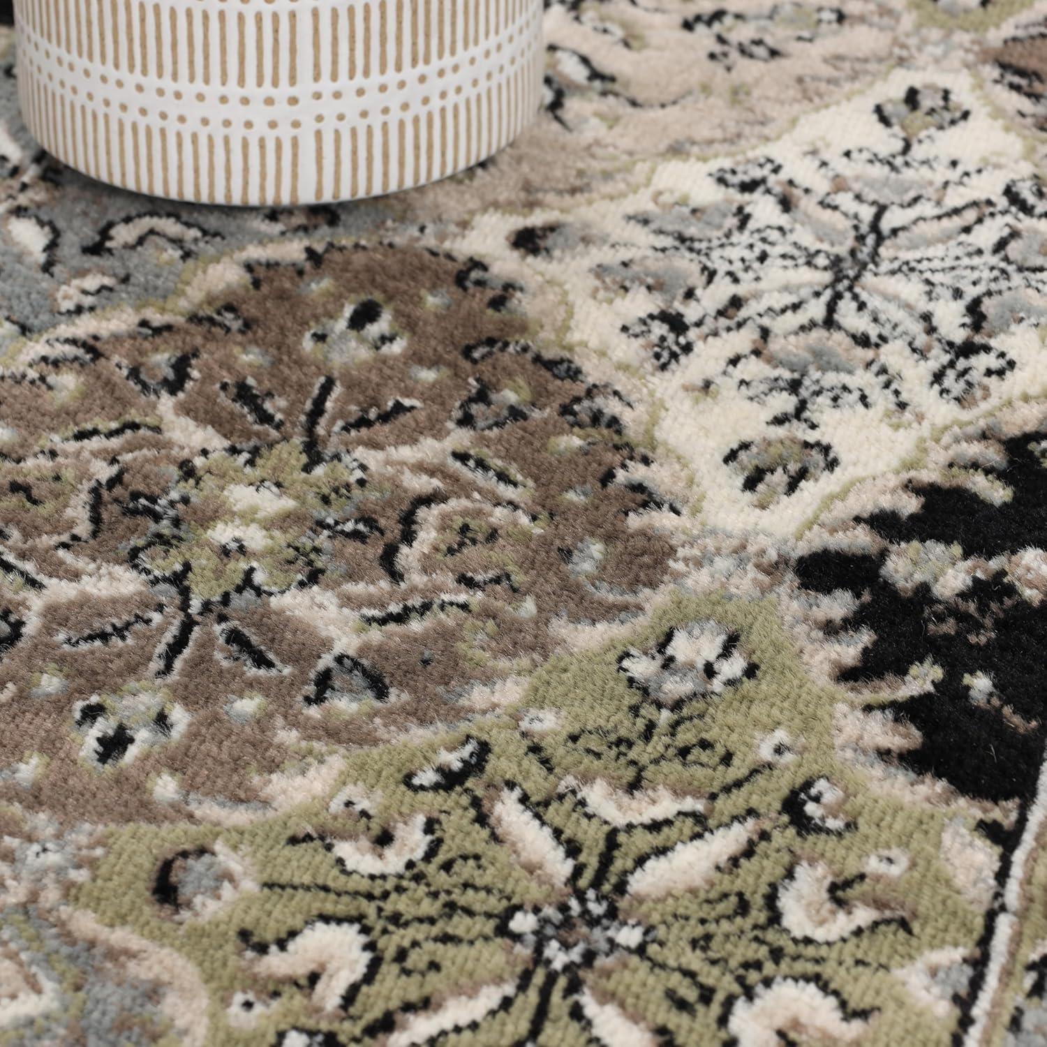 imageSuperior Indoor Area Rug Jute Backing Modern Patchwork Floor Decor for Office Living Room Dining Kitchen Floors Bedroom Entryway Floral Damask Rugs Paloma Collection 5 x 8 Chocolate