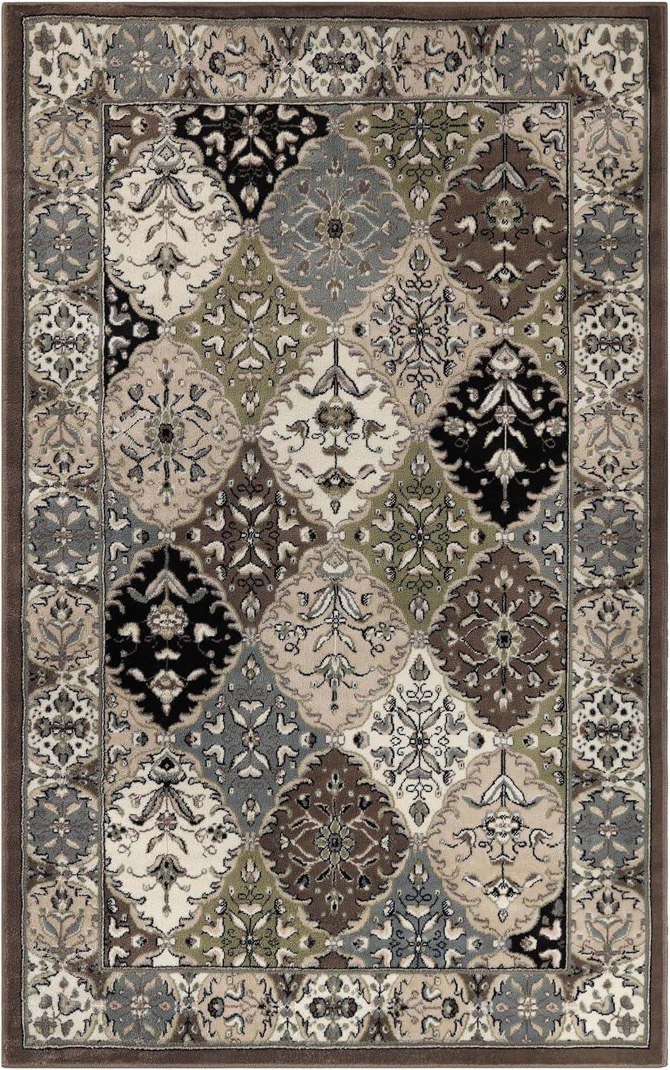 imageSuperior Indoor Area Rug Jute Backing Modern Patchwork Floor Decor for Office Living Room Dining Kitchen Floors Bedroom Entryway Floral Damask Rugs Paloma Collection 5 x 8 Chocolate