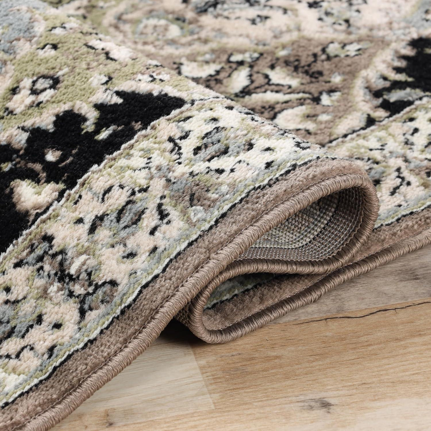 imageSuperior Indoor Area Rug Jute Backing Modern Patchwork Floor Decor for Office Living Room Dining Kitchen Floors Bedroom Entryway Floral Damask Rugs Paloma Collection 5 x 8 Chocolate