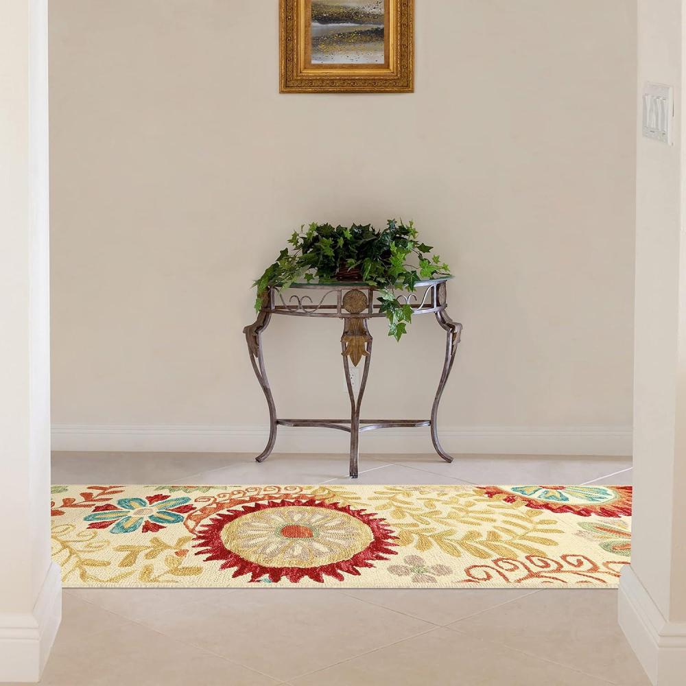 imageSuperior Floral Medallion Eclectic Modern Country Cottage HandTufted Handmade Wool Indoor Area Rug Rust 4 Wide x 6 LongCream