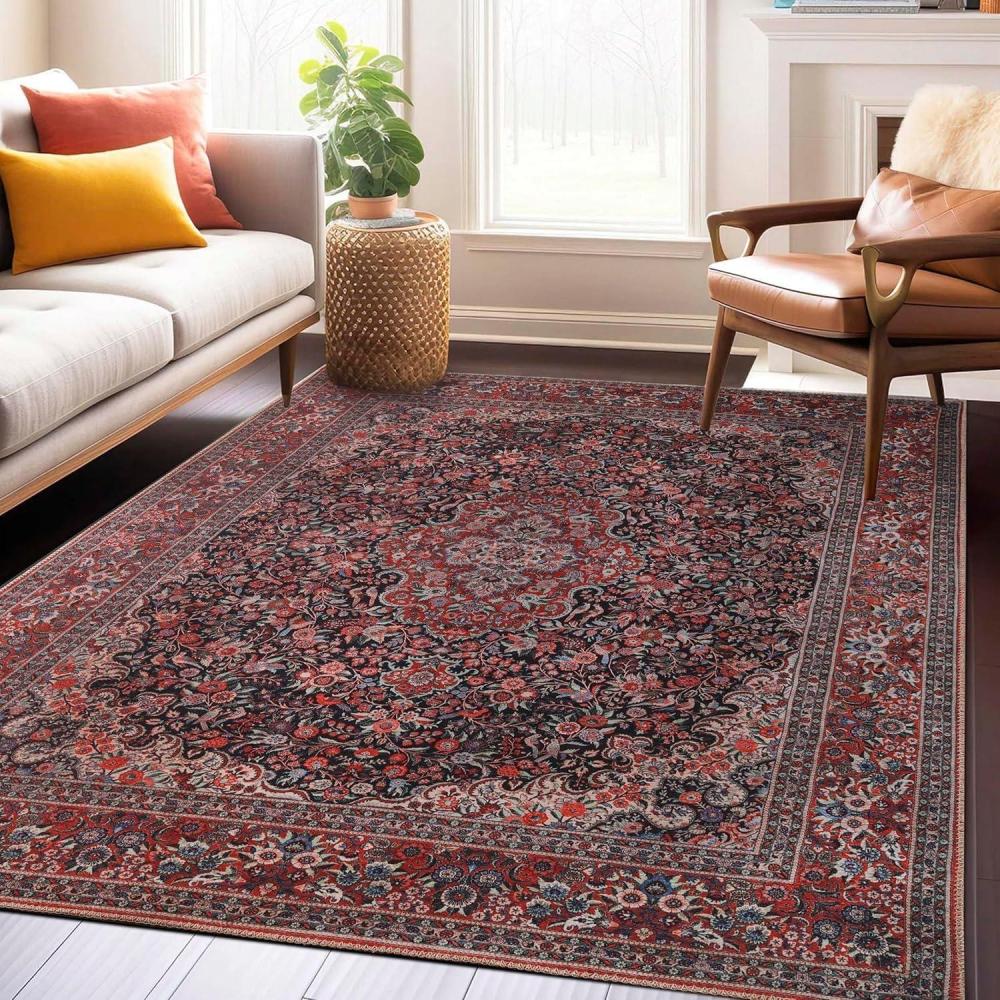 imageSuperior Indoor Area Rug Cotton Backing Floral Medallion Rugs for Kitchen Floors Office Soft Floor Cover Modern Home Decor Fiorella Collection 5 x 7 6 Berry Red