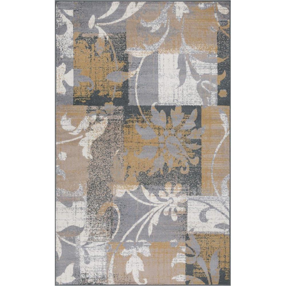 imageSuperior Indoor Area Rug Jute Backed Perfect for Office LivingDining Room Bedroom Kitchen Hallway Entryway Floor Modern Floral Patchwork Decor Pastiche Collection 8 Round BeigeCamel
