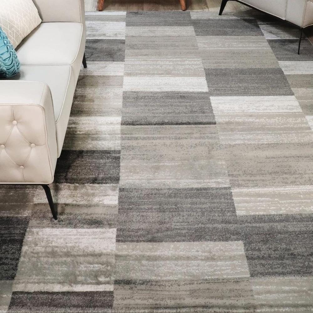imageSuperior Indoor Area Rug Jute Backed Rugs Modern Striped Patchwork Floor Decor for Living Room Bedroom Dorm Office Entryway Kitchen Dining Hardwood Blairwood Collection 8 x 10 SilverSilver