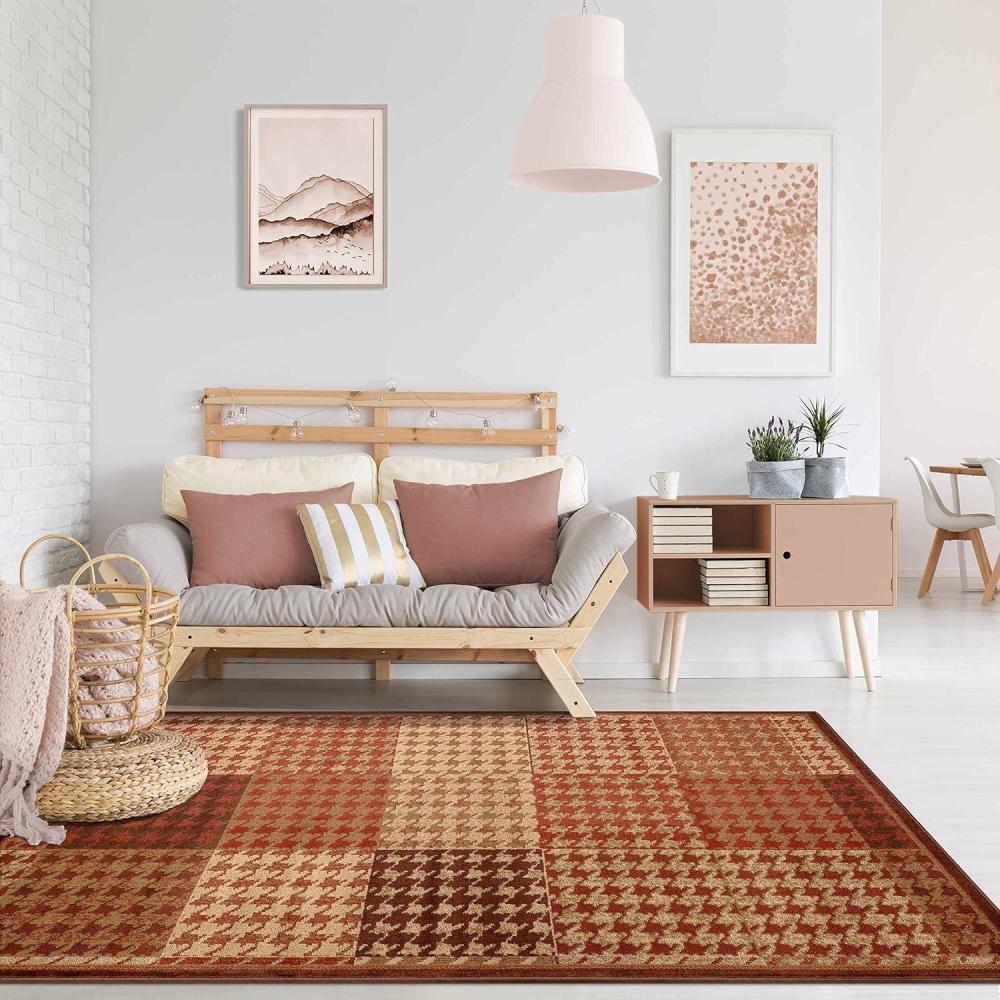 imageSuperior Indoor Area Rug Jute Backing Modern Farmhouse Checkered Houndstooth Ideal for Entry Living Room Kitchen Bedroom Hallway Floor Cover Natte Collection 7 x 9 Mocha