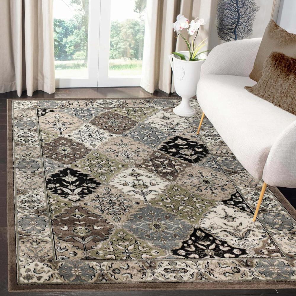 imageSuperior Indoor Area Rug Jute Backing Modern Patchwork Floor Decor for Office Living Room Dining Kitchen Floors Bedroom Entryway Floral Damask Rugs Paloma Collection 5 x 8 Chocolate