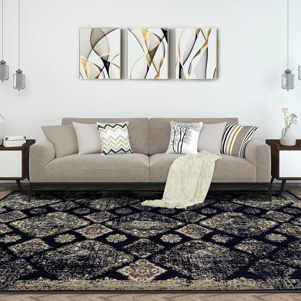 imageSuperior Indoor Area Rug Jute Backing Modern Plush Rugs for Entryway Living Room Kitchen Floors Bedroom Hallway Office Floor Cover Medallion Rugs Mayfair Collection 5 x 8 IvoryBlack
