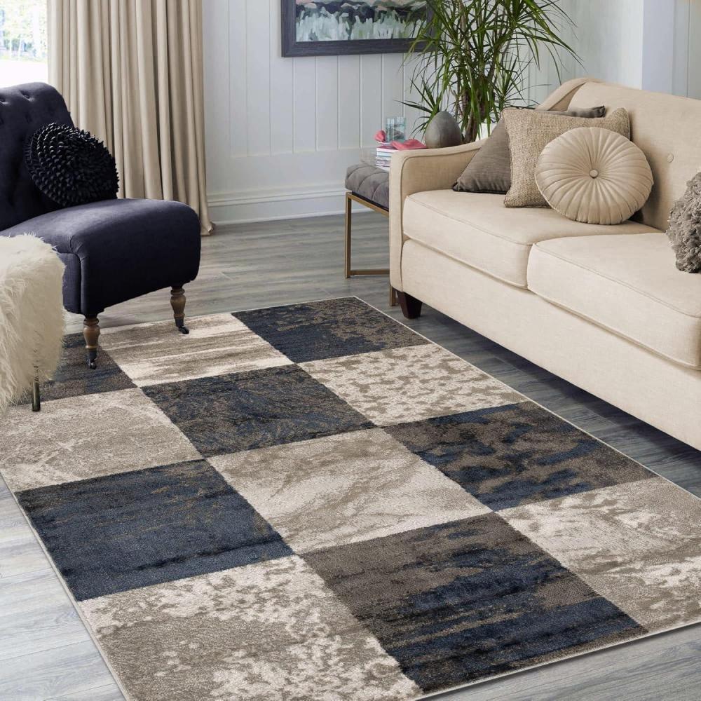 imageSuperior Indoor Large Area Rug Modern Abstract Style with Jute Backing Floor Decor for Office Living Room Dorm Kitchen Dining Entryway Hardwood Throw Brentwood Collection 4 x 6 Black